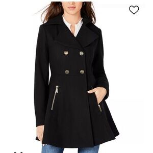 Laundry By Shelli Segal Black Pea Coat with Gold Accents
